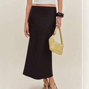 Reformation women’s 1x black 100% linen midi skirt capsule minimalist